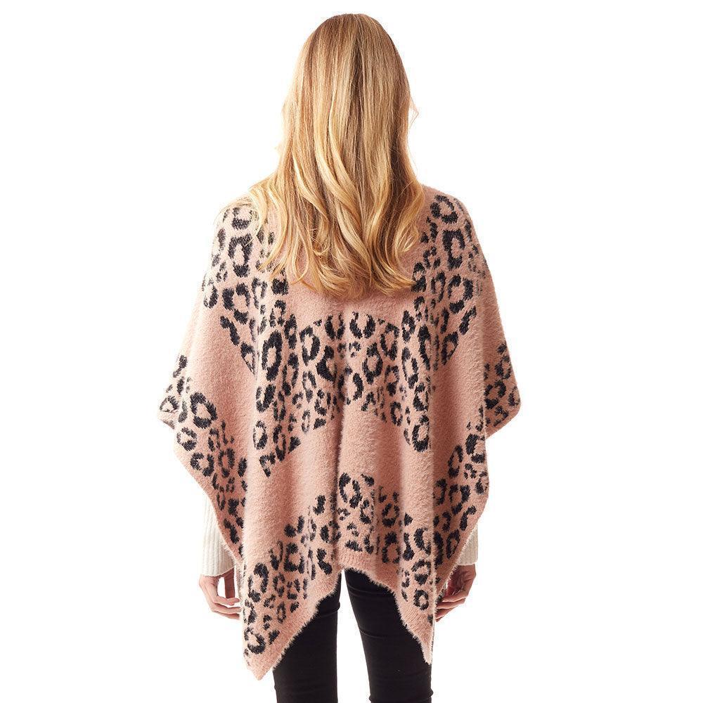 Pink Leopard Patterned Soft Fuzzy Ruana Poncho - Jewelry Store by Erik Rayo