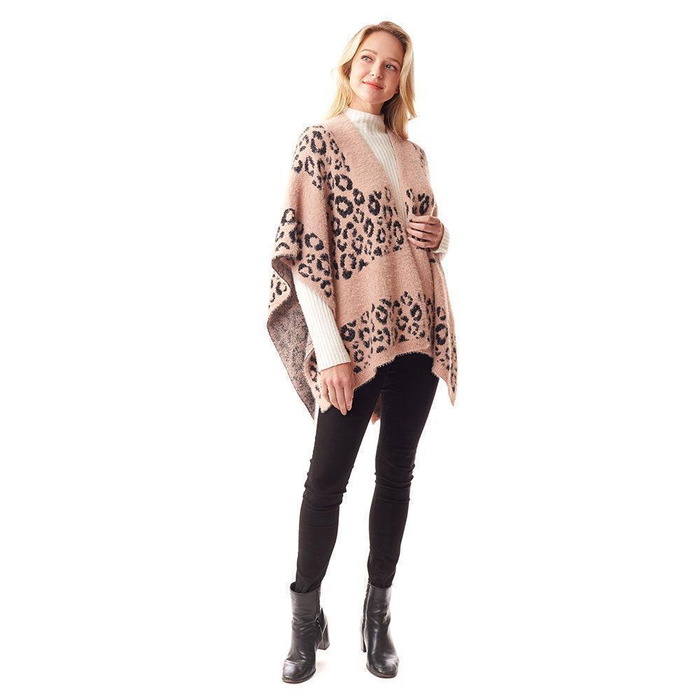 Pink Leopard Patterned Soft Fuzzy Ruana Poncho - Jewelry Store by Erik Rayo