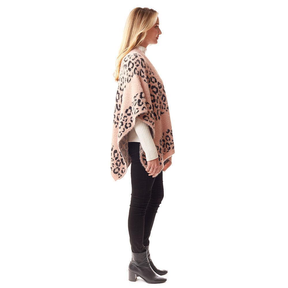Pink Leopard Patterned Soft Fuzzy Ruana Poncho - Jewelry Store by Erik Rayo