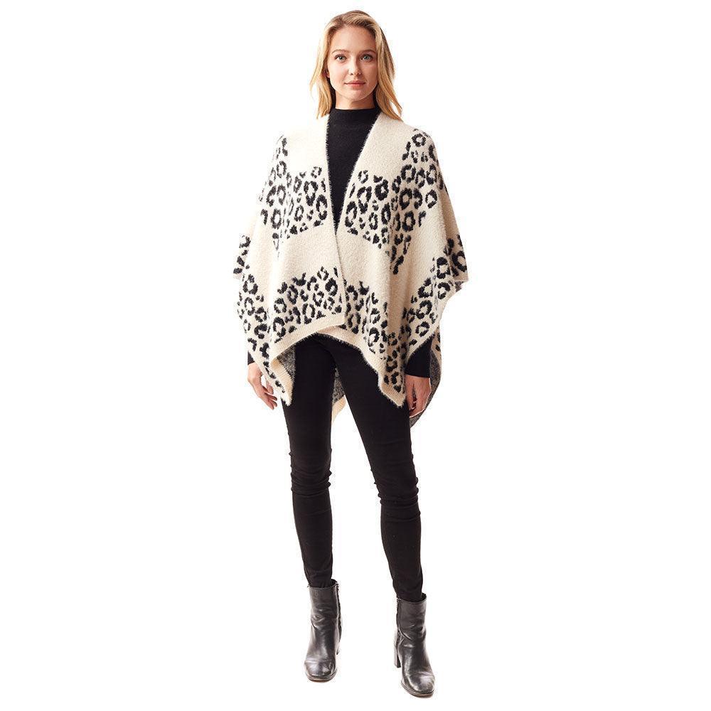 White Leopard Patterned Soft Fuzzy Ruana Poncho - Jewelry Store by Erik Rayo