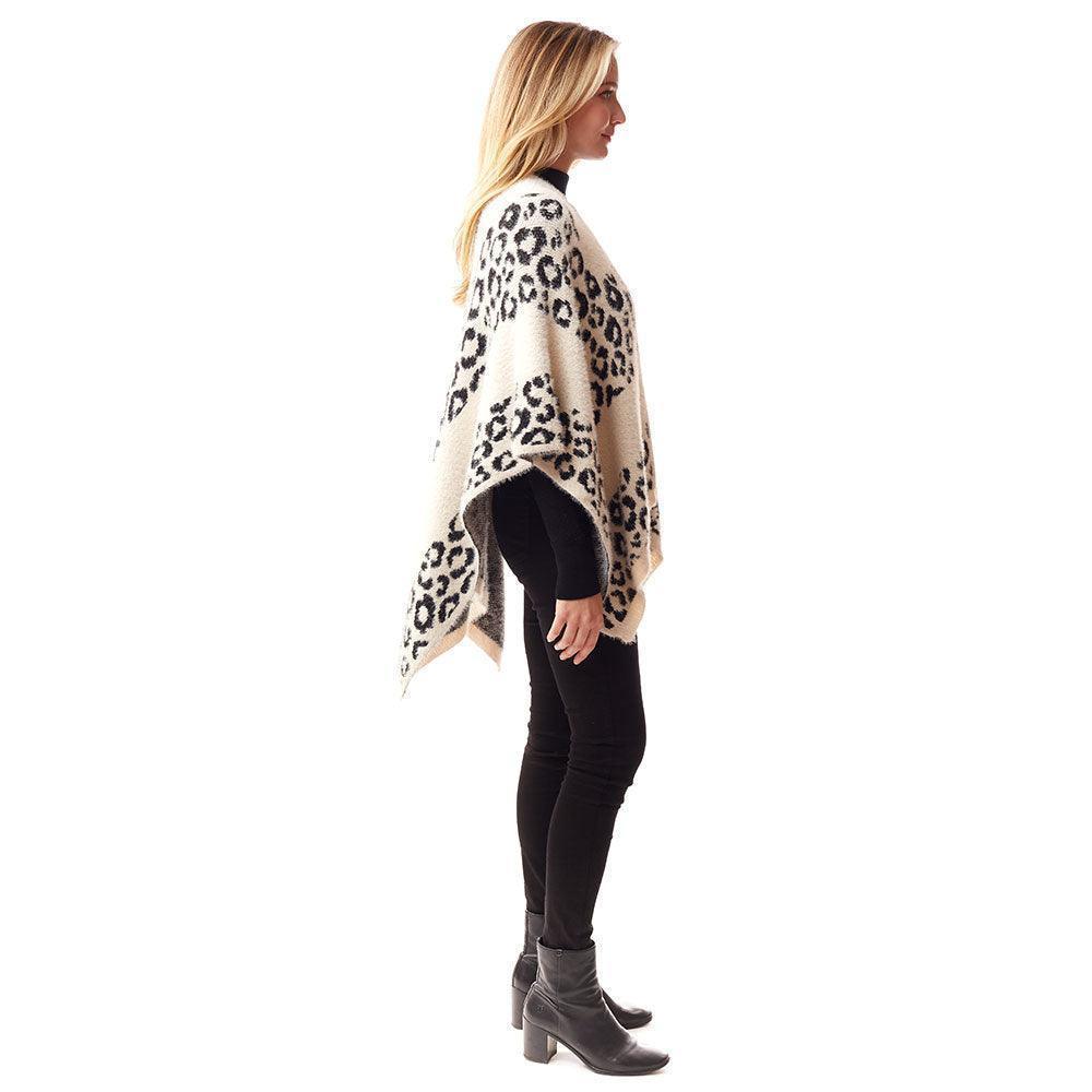 White Leopard Patterned Soft Fuzzy Ruana Poncho - Jewelry Store by Erik Rayo