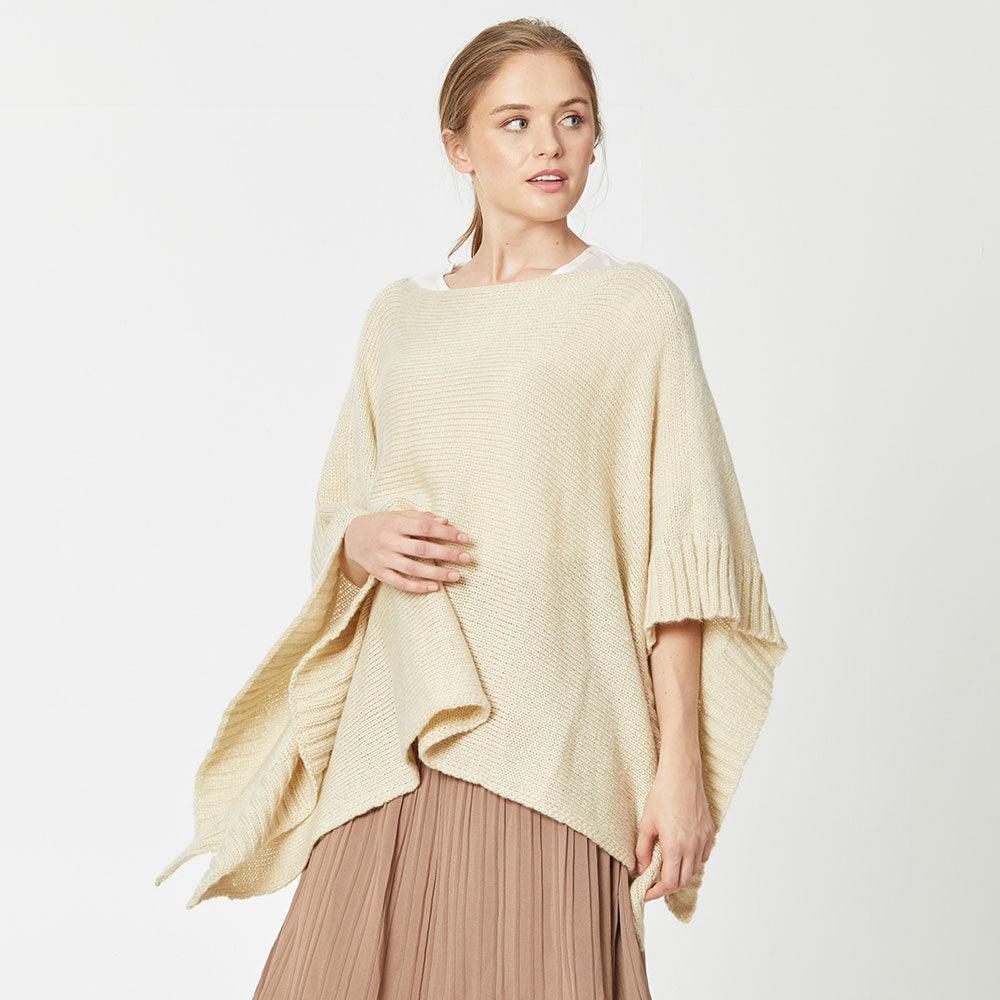 Beige Yarn Knitted Poncho