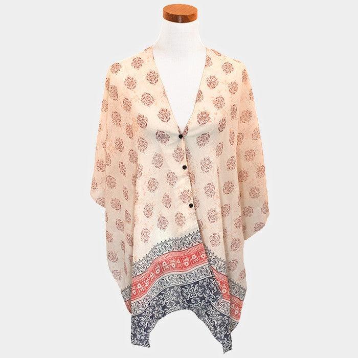 Pink Damask pattern multi-way cover up with buttons - Jewelry Store by Erik Rayo