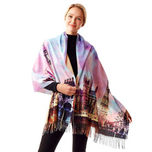 Load image into Gallery viewer, Purple Big Ben Clock Tower Painting Printed Scarf
