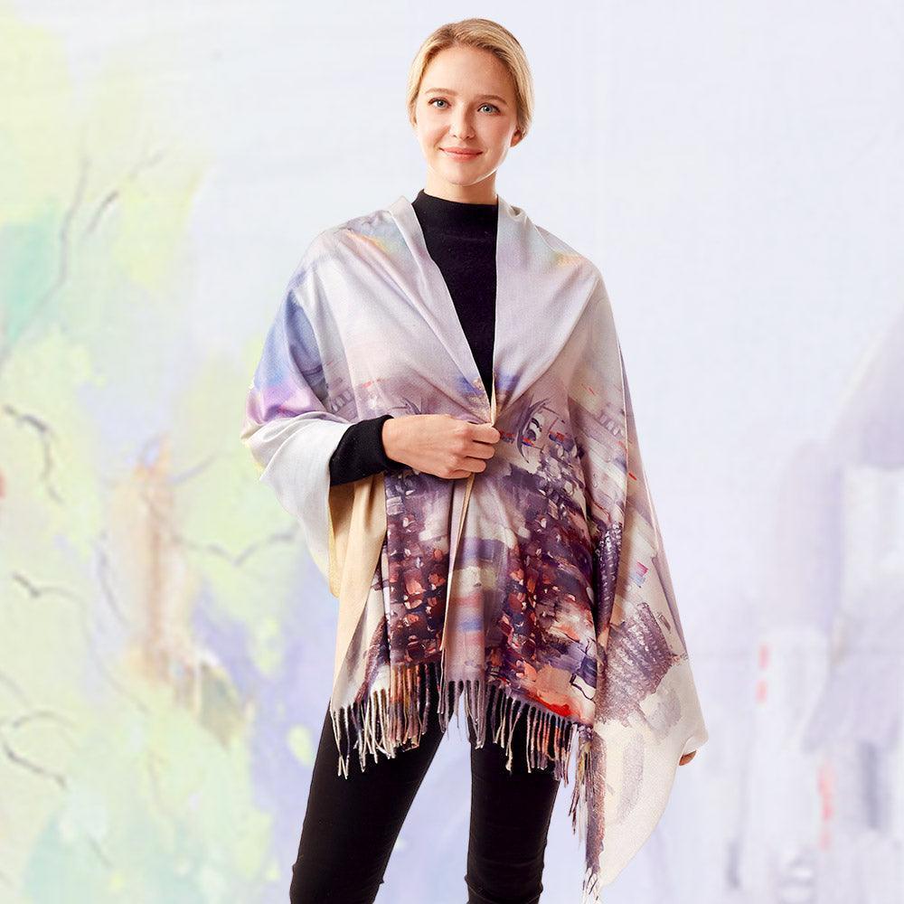 Houses Oil Painting Printed Scarf - Jewelry Store by Erik Rayo
