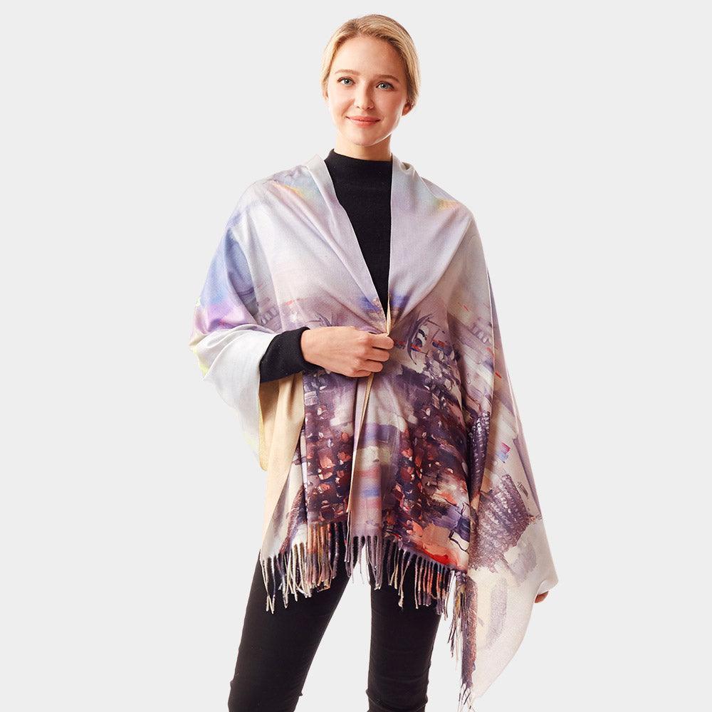 Houses Oil Painting Printed Scarf - Jewelry Store by Erik Rayo