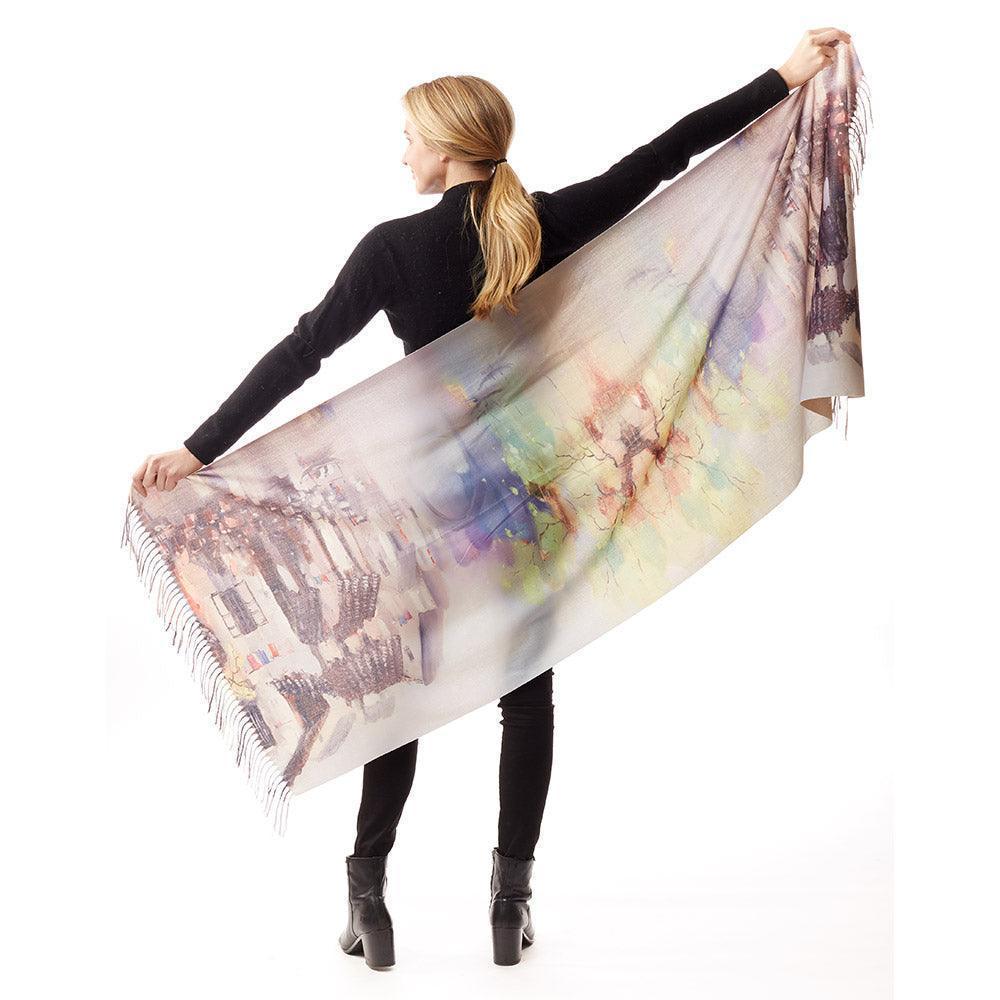 Houses Oil Painting Printed Scarf - Jewelry Store by Erik Rayo