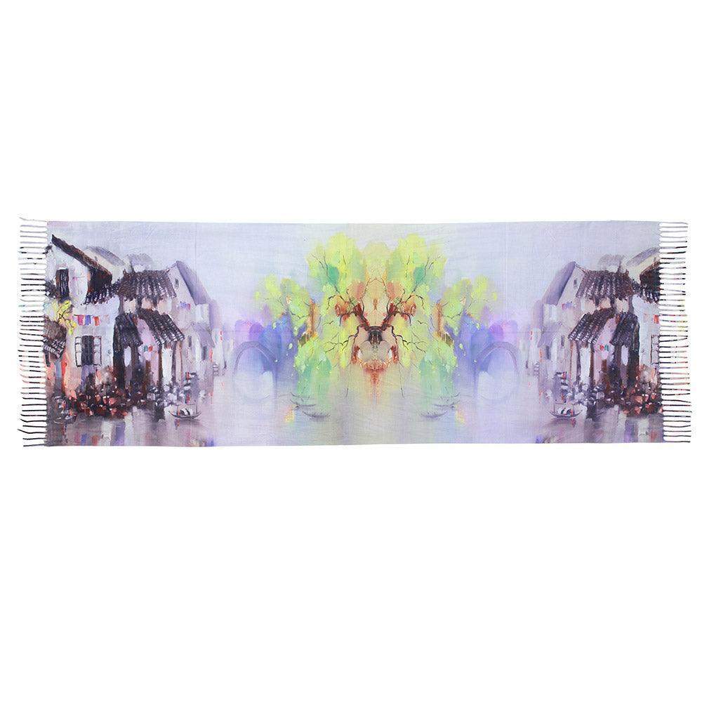 Houses Oil Painting Printed Scarf - Jewelry Store by Erik Rayo