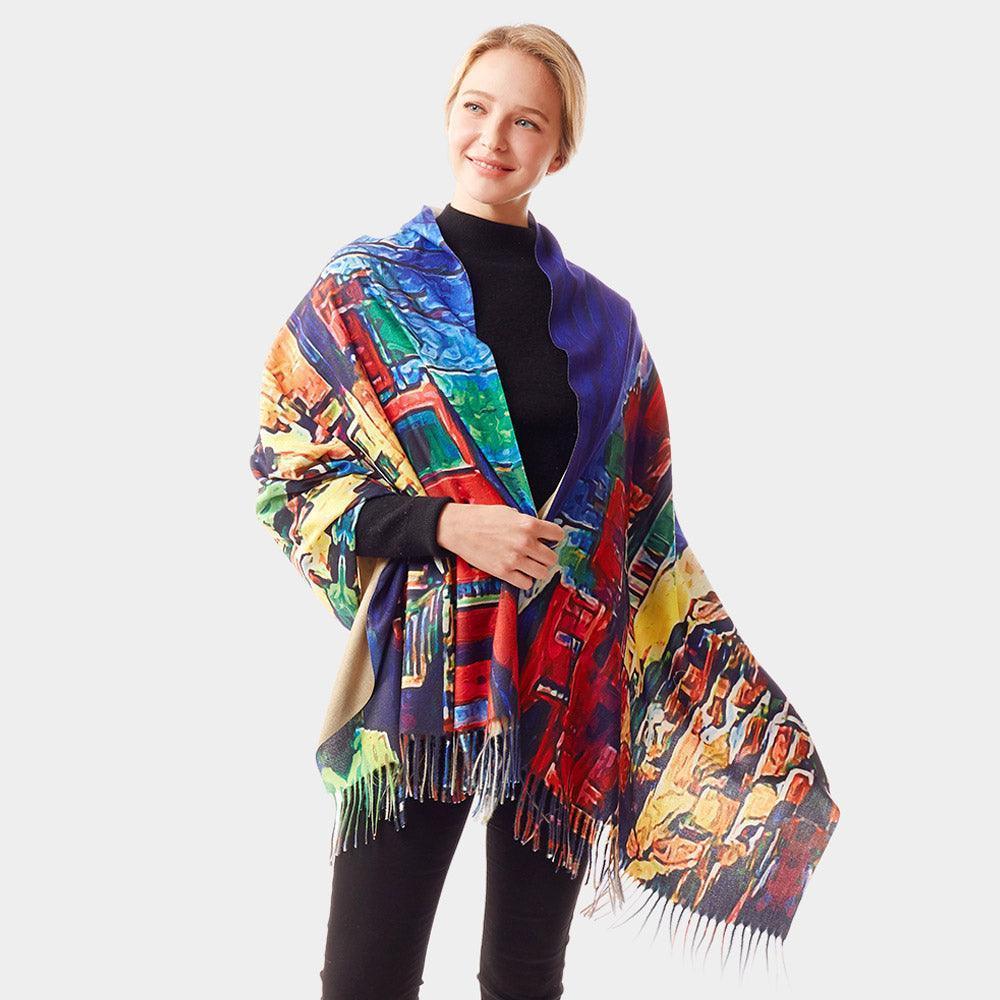 Colorful Houses Painting Printed Scarf - Jewelry Store by Erik Rayo