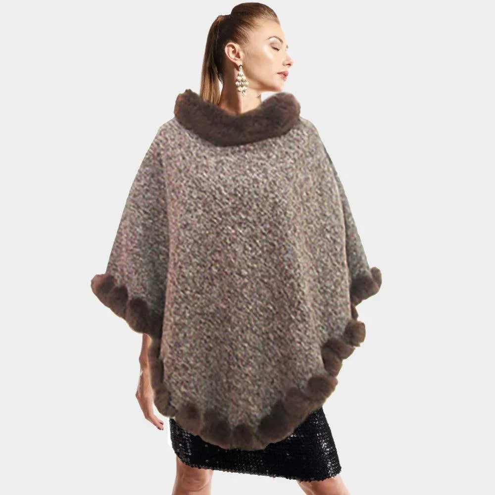 Brown Faux Fur Collar Trim Poncho - Jewelry Store by Erik Rayo