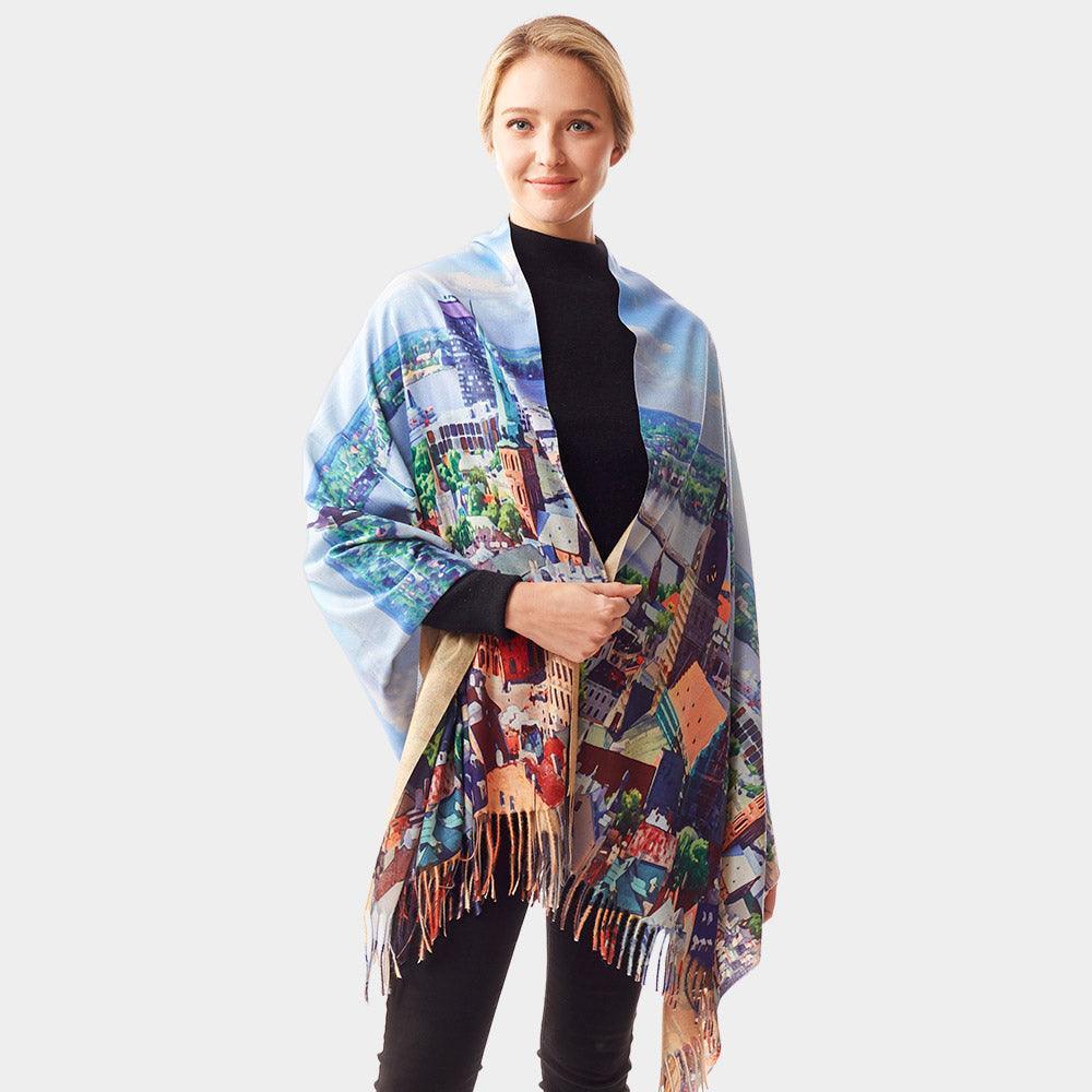 City Landscape Painting Printed Scarf - Jewelry Store by Erik Rayo
