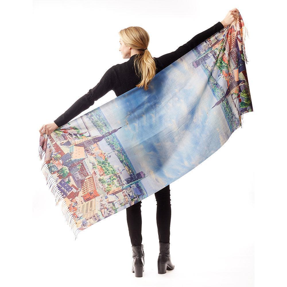 City Landscape Painting Printed Scarf - Jewelry Store by Erik Rayo