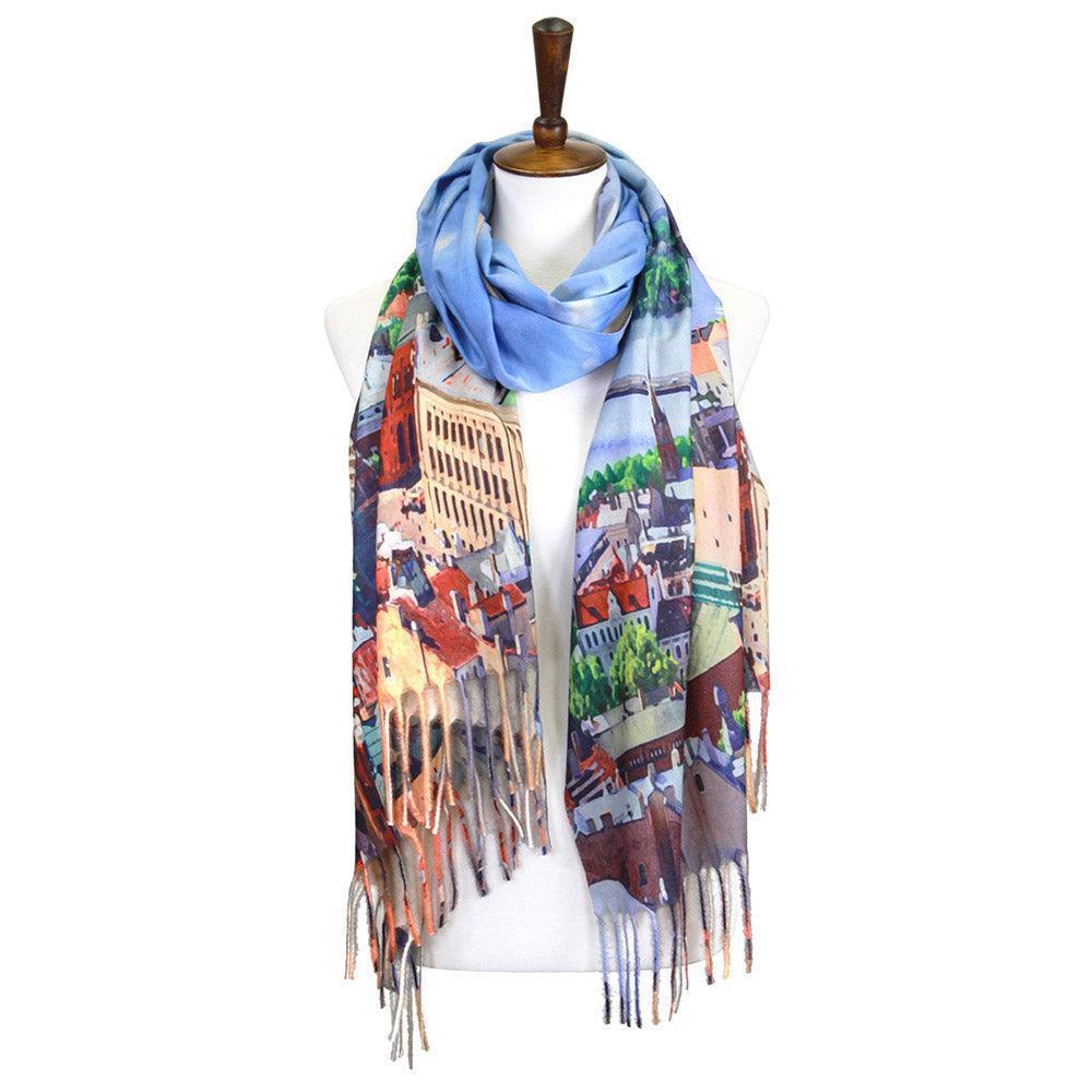 City Landscape Painting Printed Scarf - Jewelry Store by Erik Rayo