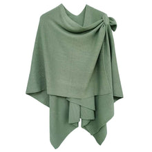 Load image into Gallery viewer, Green Solid Shoulder Strap Ruana Poncho
