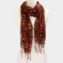 Load image into Gallery viewer, Brown Floral Print Fringe Oblong Scarf
