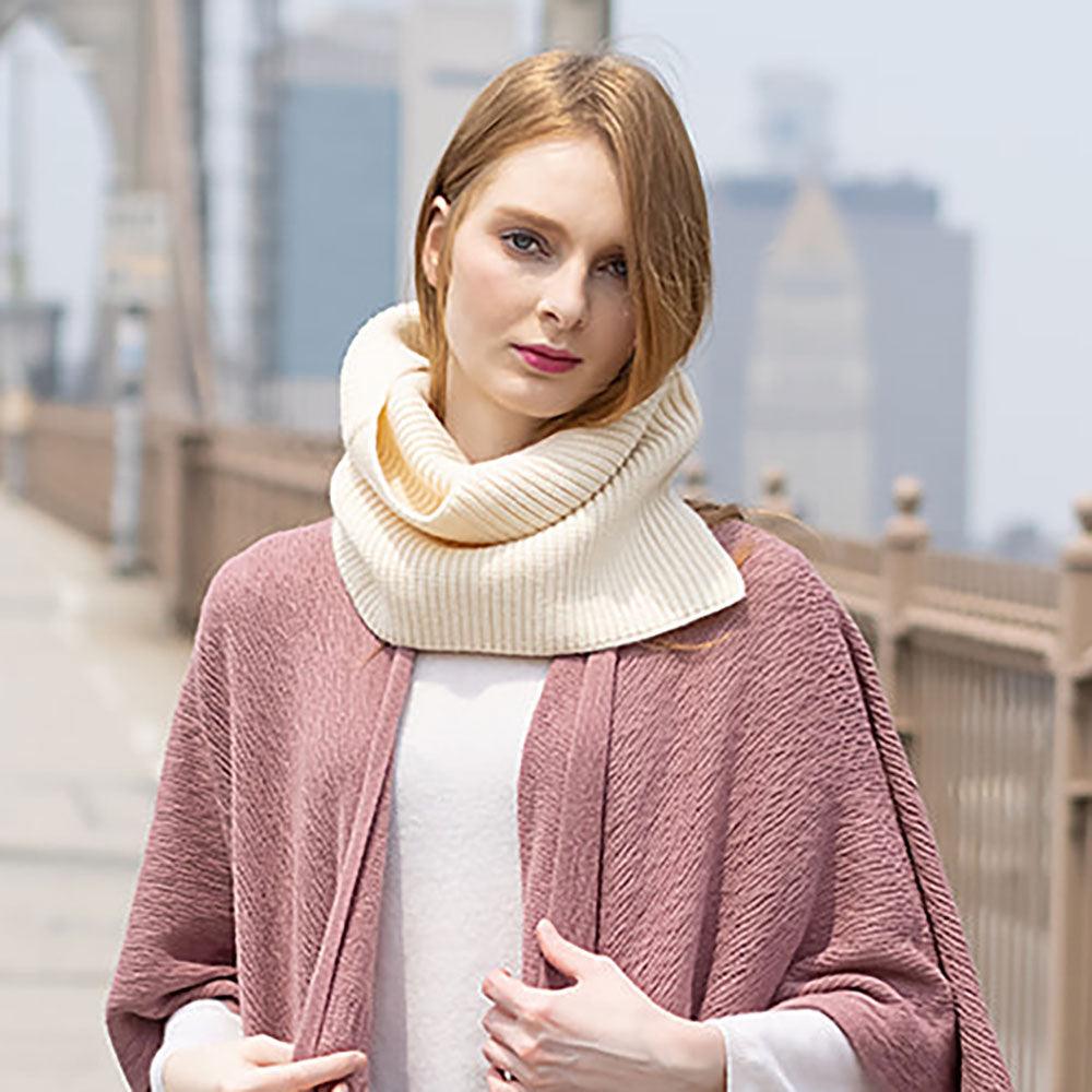 Ivory Solid Ribbed Knit Snood Scarf