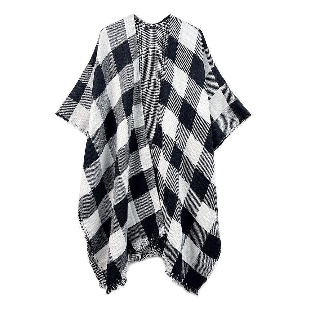 Black Reversible Plaid Check Poncho - Jewelry Store by Erik Rayo