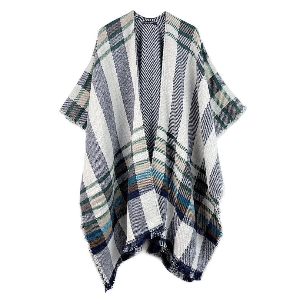 Black Reversible Plaid Check Patterned Poncho - Jewelry Store by Erik Rayo
