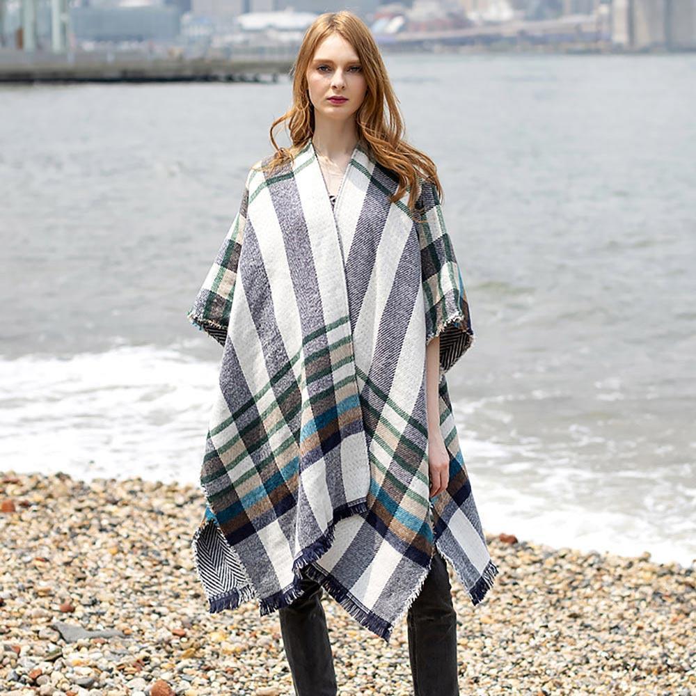 Black Reversible Plaid Check Patterned Poncho - Jewelry Store by Erik Rayo