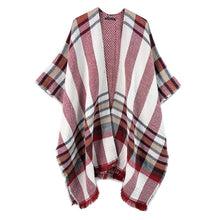 Load image into Gallery viewer, Red Reversible Plaid Check Patterned Poncho
