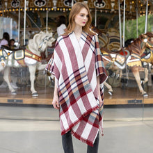 Load image into Gallery viewer, Red Reversible Plaid Check Patterned Poncho
