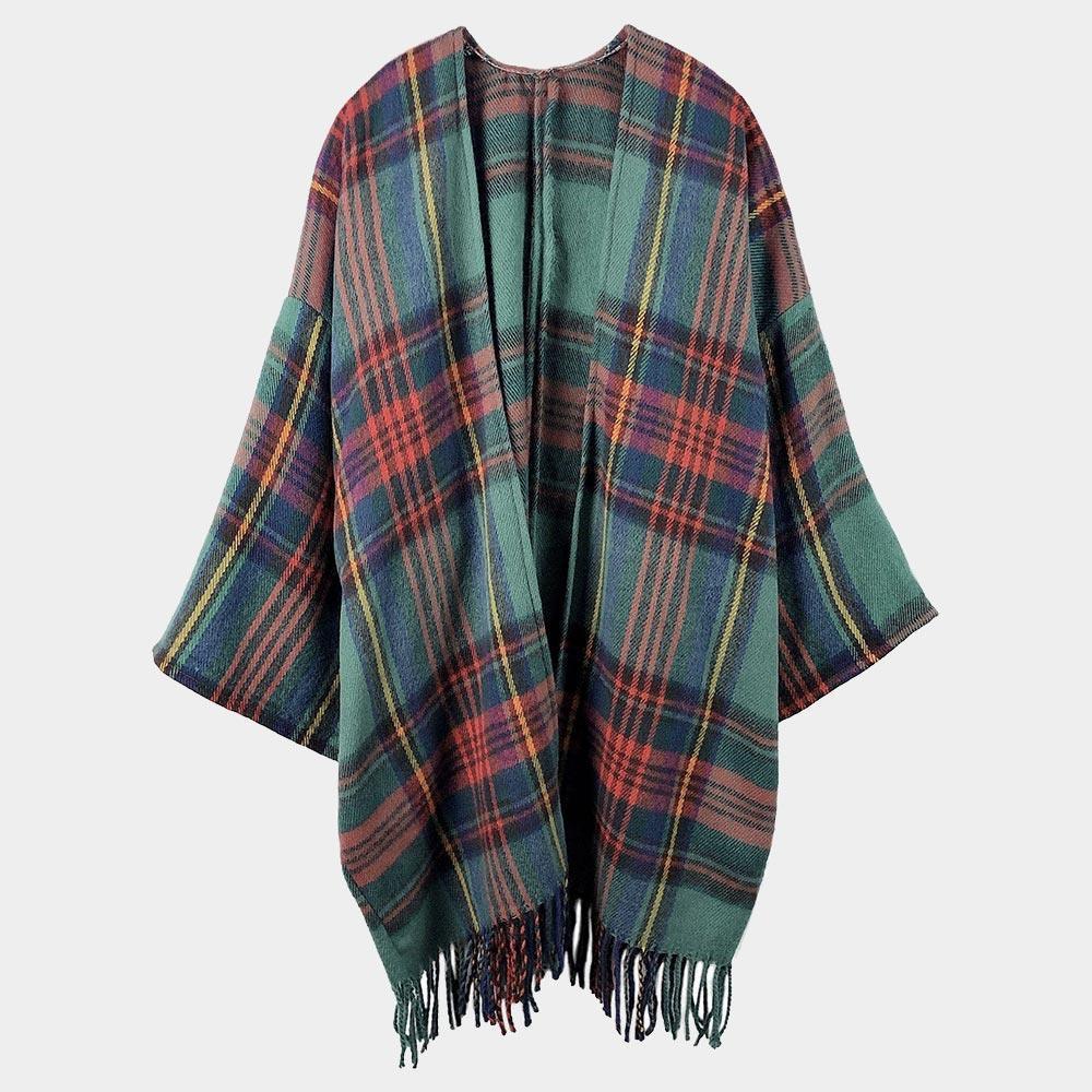 Green Plaid Check Patterned Poncho - Jewelry Store by Erik Rayo