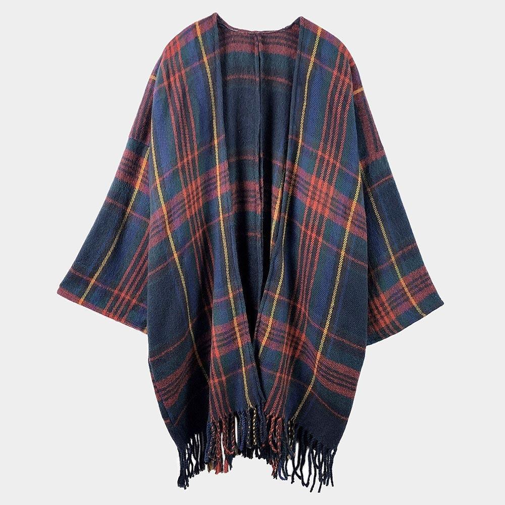 Navy Plaid Check Patterned Poncho - Jewelry Store by Erik Rayo
