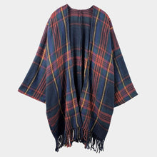 Load image into Gallery viewer, Navy Plaid Check Patterned Poncho
