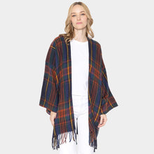 Load image into Gallery viewer, Navy Plaid Check Patterned Poncho
