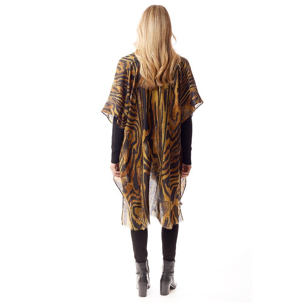 Gold Mixed Animal Printed Gold Foil Accented Ruana Poncho - Jewelry Store by Erik Rayo