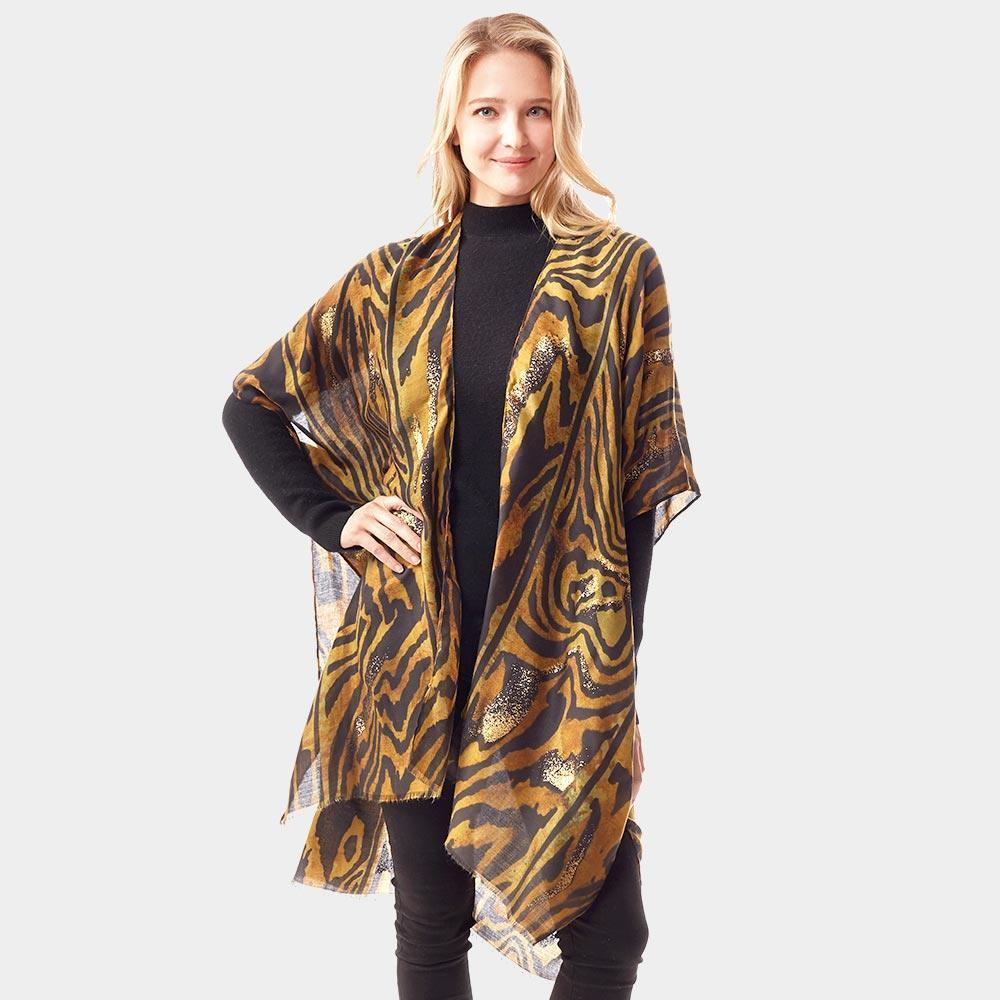 Gold Mixed Animal Printed Gold Foil Accented Ruana Poncho - Jewelry Store by Erik Rayo