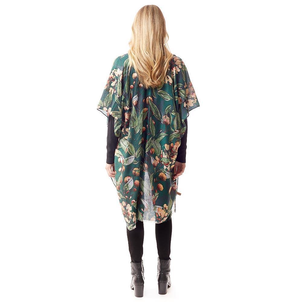 Green Floral Printed Gold Foil Accented Ruana Poncho - Jewelry Store by Erik Rayo