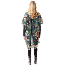 Load image into Gallery viewer, Green Floral Printed Gold Foil Accented Ruana Poncho
