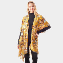 Load image into Gallery viewer, Mustard Floral Printed Gold Foil Accented Ruana Poncho
