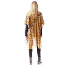 Load image into Gallery viewer, Mustard Floral Printed Gold Foil Accented Ruana Poncho
