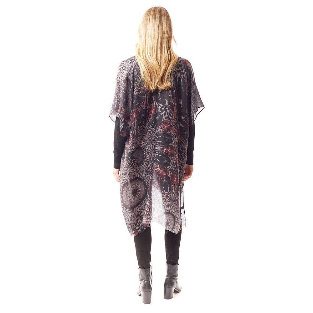 Black Peacock Feather Printed Ruana Poncho - Jewelry Store by Erik Rayo