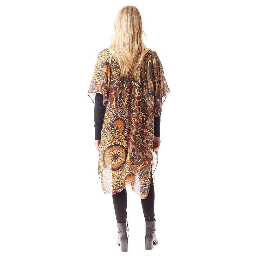 Gold Peacock Feather Printed Ruana Poncho - Jewelry Store by Erik Rayo