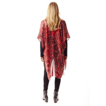 Load image into Gallery viewer, Red Peacock Feather Printed Ruana Poncho
