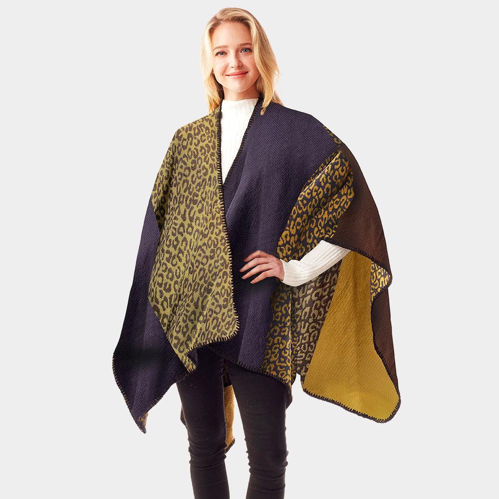Mustard Leopard Patterned Stitch Ruana Poncho - Jewelry Store by Erik Rayo