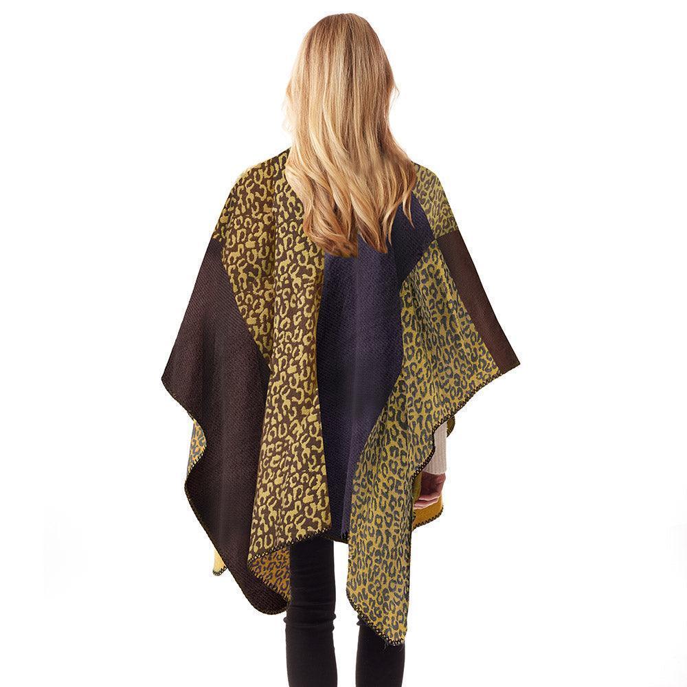 Mustard Leopard Patterned Stitch Ruana Poncho - Jewelry Store by Erik Rayo