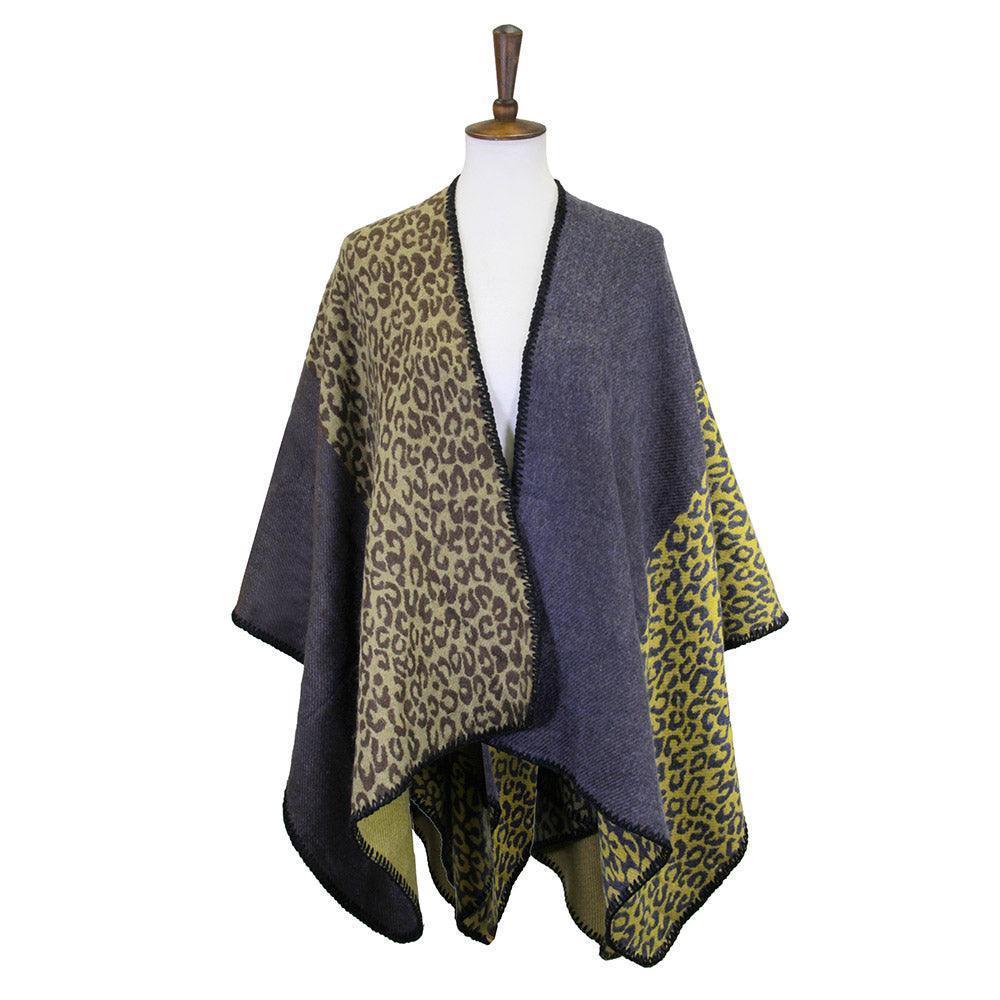 Mustard Leopard Patterned Stitch Ruana Poncho - Jewelry Store by Erik Rayo