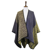 Load image into Gallery viewer, Mustard Leopard Patterned Stitch Ruana Poncho
