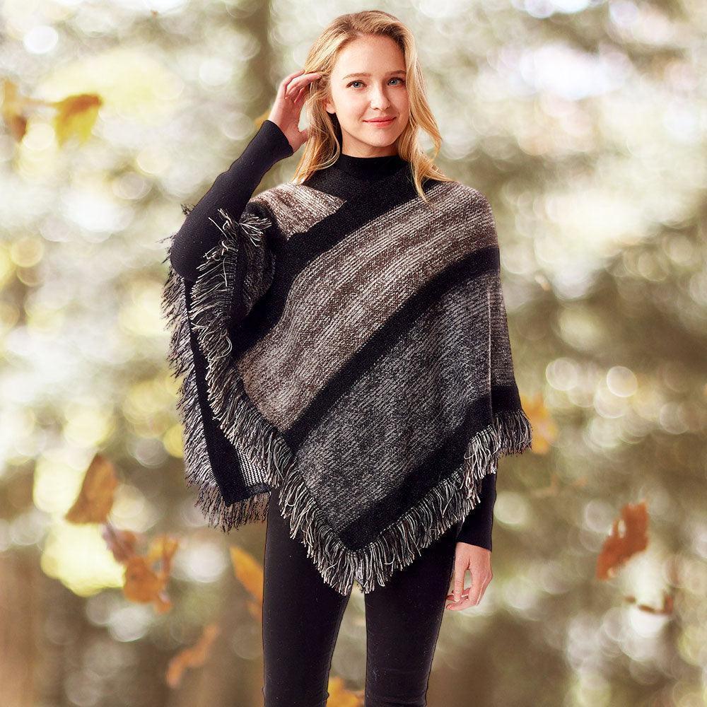 Black Colorful Vertical Stripe Patterned Poncho - Jewelry Store by Erik Rayo