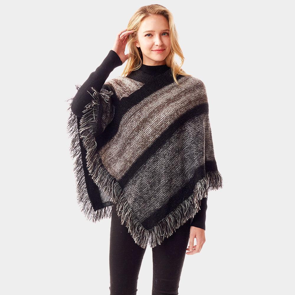 Black Colorful Vertical Stripe Patterned Poncho - Jewelry Store by Erik Rayo