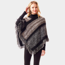 Load image into Gallery viewer, Black Colorful Vertical Stripe Patterned Poncho
