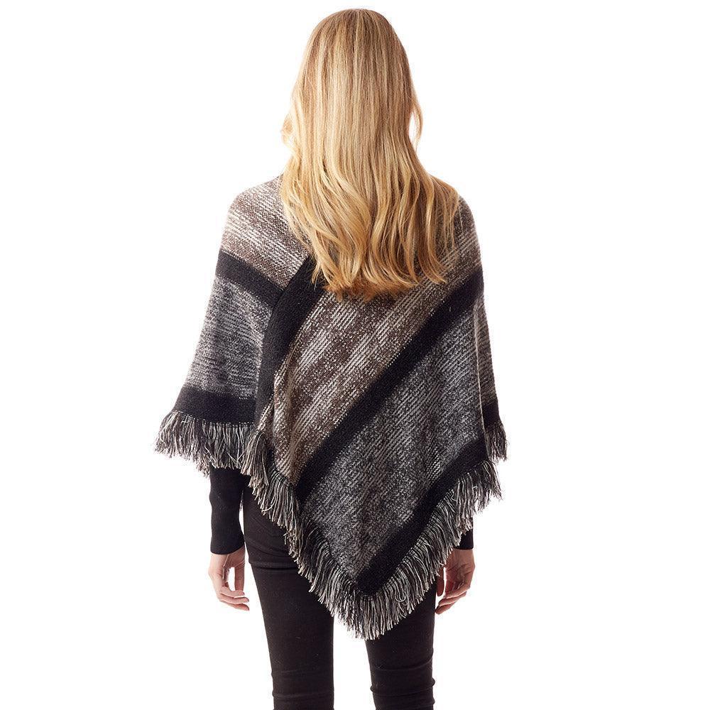 Black Colorful Vertical Stripe Patterned Poncho - Jewelry Store by Erik Rayo