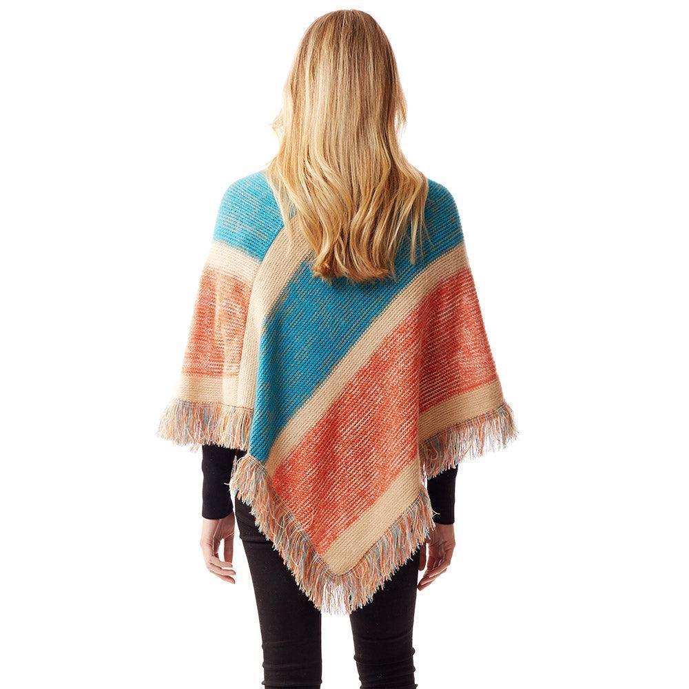 Coral Colorful Vertical Stripe Patterned Poncho - Jewelry Store by Erik Rayo