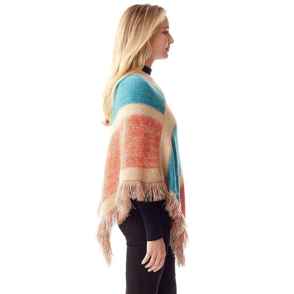 Coral Colorful Vertical Stripe Patterned Poncho - Jewelry Store by Erik Rayo