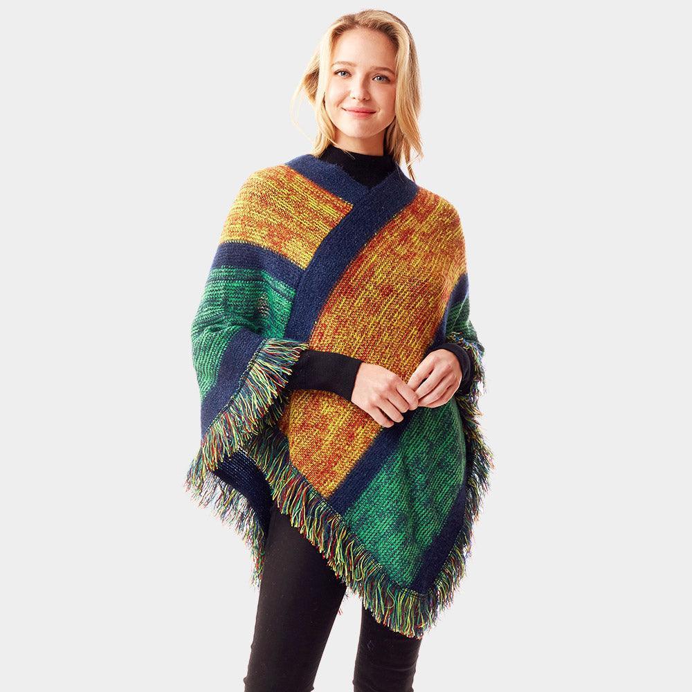 Green Colorful Vertical Stripe Patterned Poncho - Jewelry Store by Erik Rayo