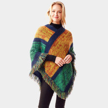 Load image into Gallery viewer, Green Colorful Vertical Stripe Patterned Poncho
